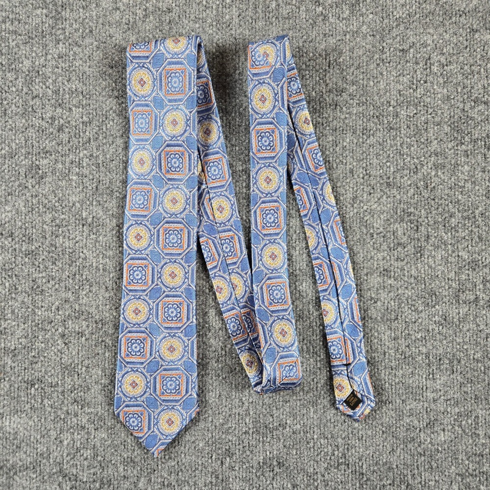 Jos. A. Bank Reserve Tie Mens Long Blue Orange Geometric Medallion 100% Silk